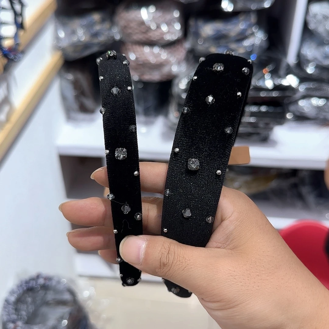 布艺非金属U08黑色丝绒钻钻发箍宽➕窄