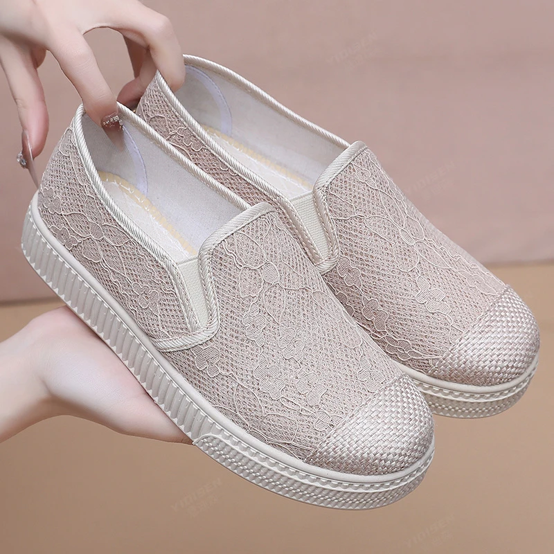 意迪森2025年春季新款老北京布鞋厚底舒适软底一脚蹬妈妈透气单鞋