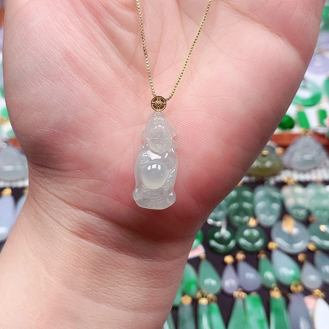 翡翠18K金镶嵌颈饰天然翡翠A货