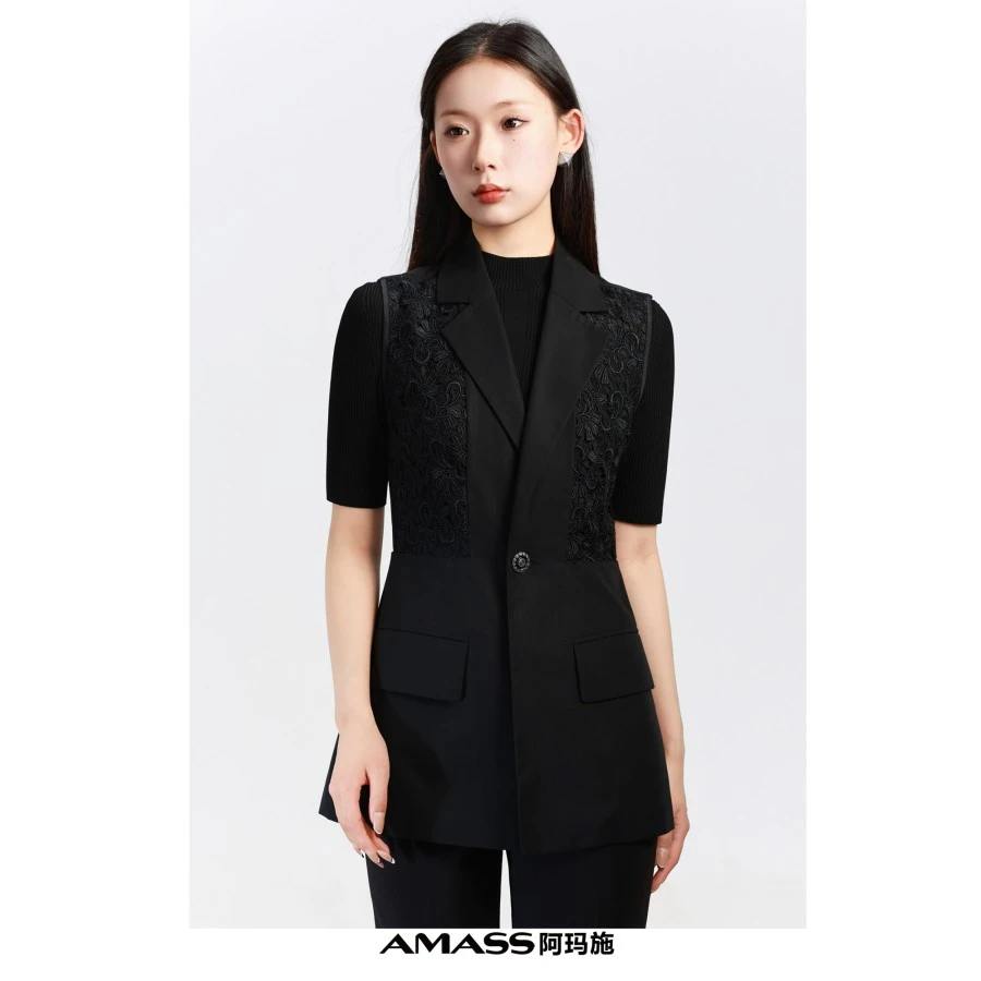 AMASS/阿玛施新款轻职风设计感显瘦气质修身蕾丝拼接马甲5400887