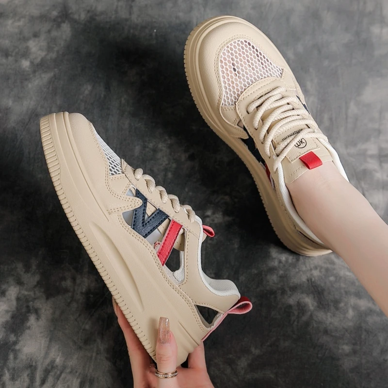 镂空网鞋女透气网面板鞋2025夏季新款女鞋百搭运动凉鞋薄款休闲鞋