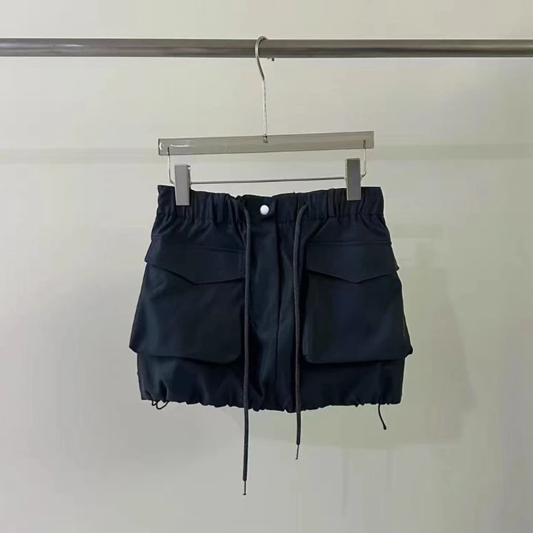 曼曼【酷辣女孩~】韩系抽绳大口袋花苞工装半身裙女