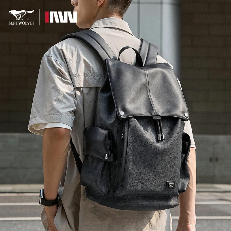 七匹狼皮双肩背包大学生休闲外出旅行包电脑包书包爆款2025新男士