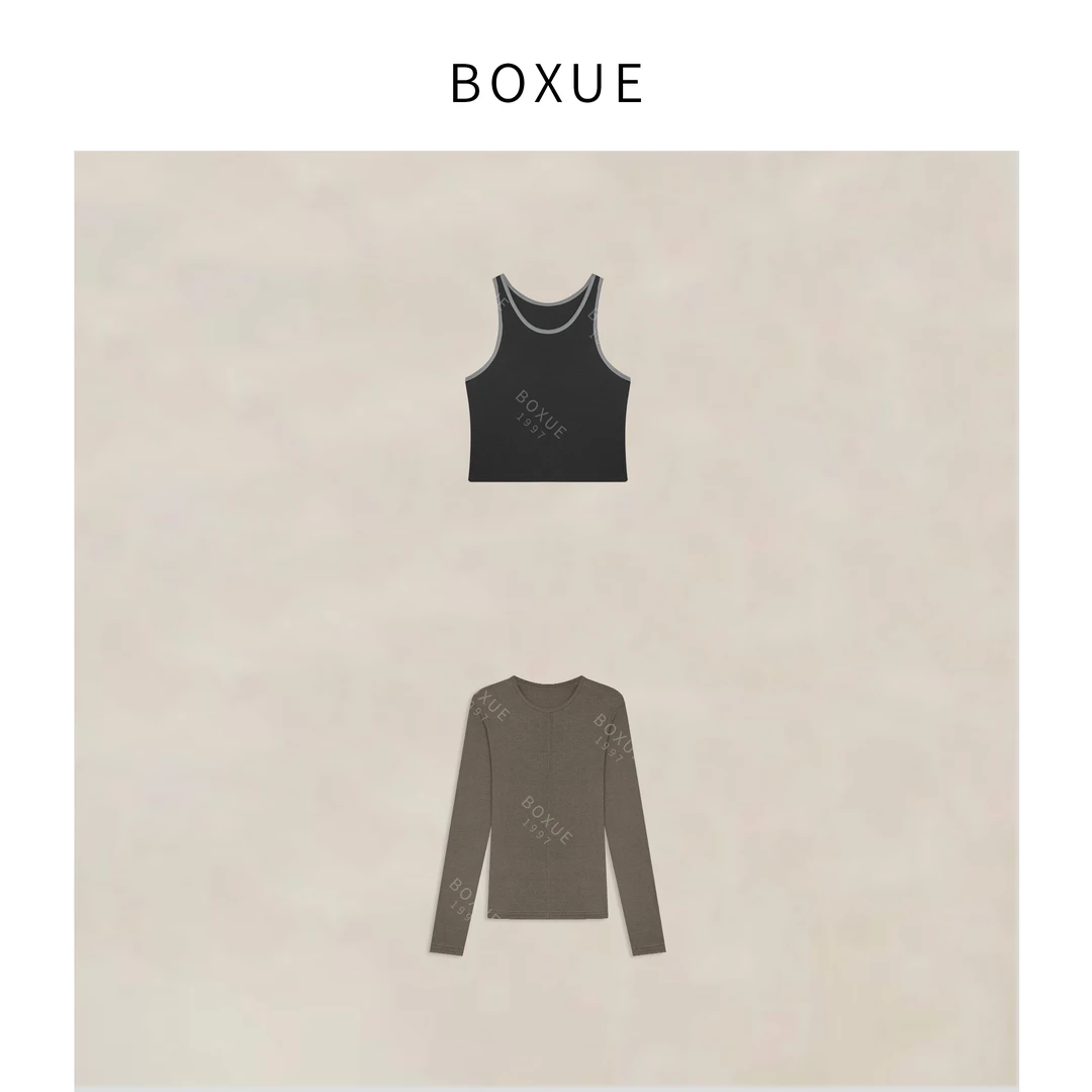 BOXUE”蓝褐映”2025秋季新款高级感拼色轻奢 T恤#250726T3131