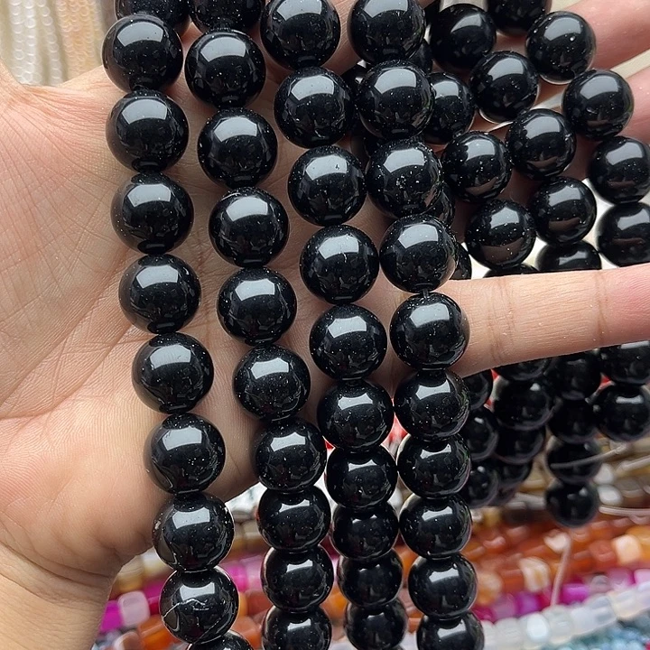 玛瑙/玉髓未镶嵌珠宝半成品一条14mm左右黑曜石