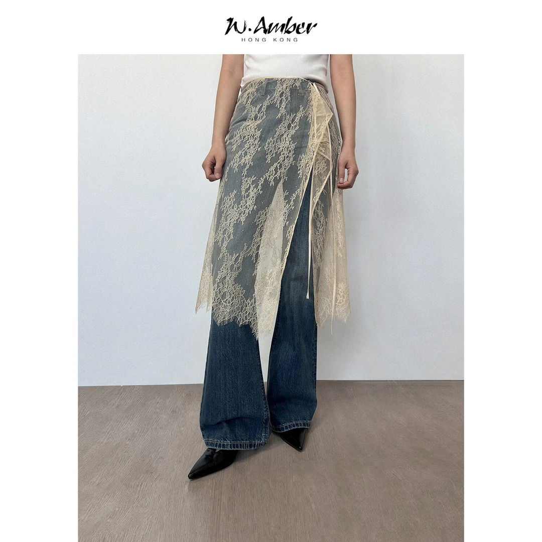 一片式细钻蕾丝裙帘女2025年春季新款时尚百搭叠穿半身裙