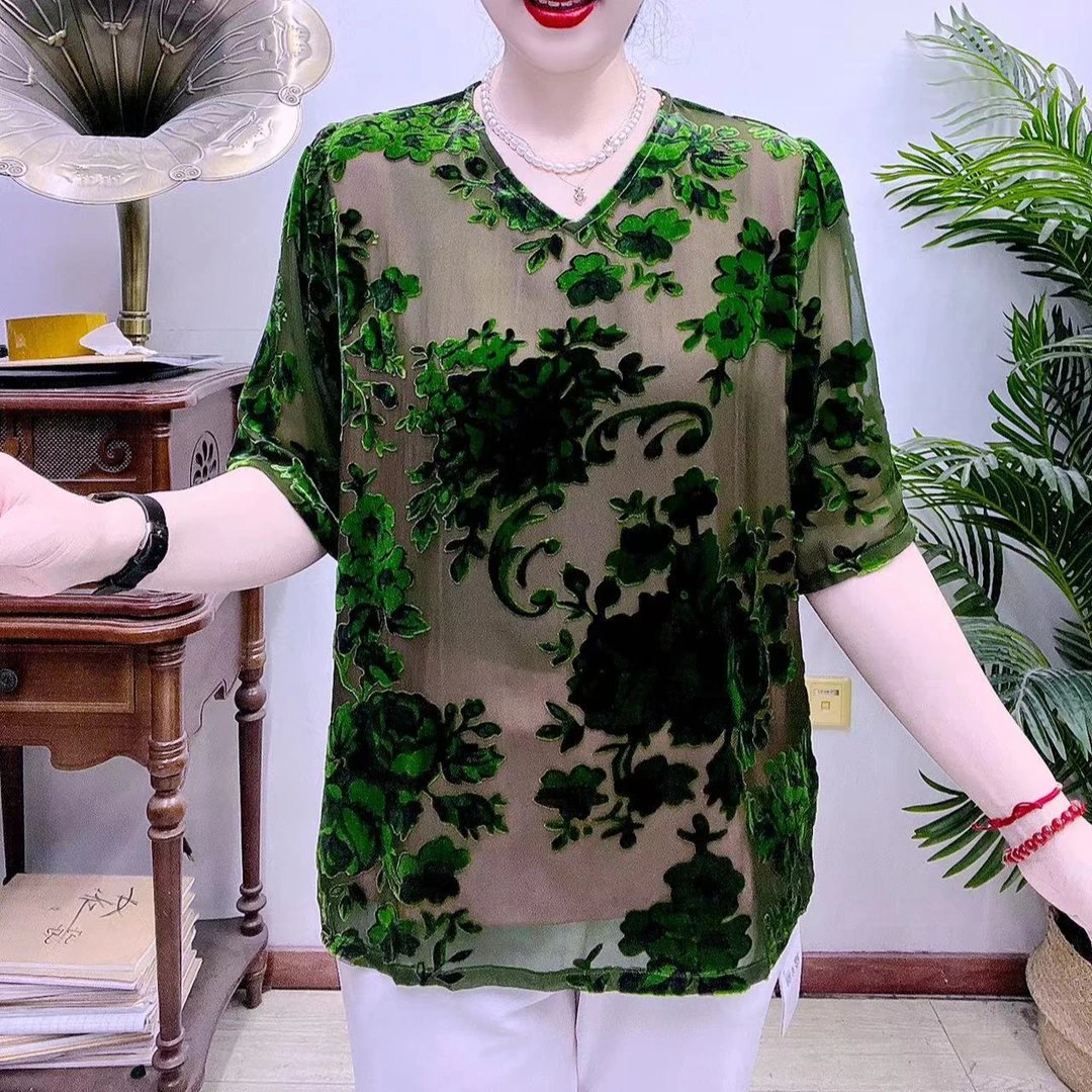 高端桑蚕丝植绒烧花小衫88A6118