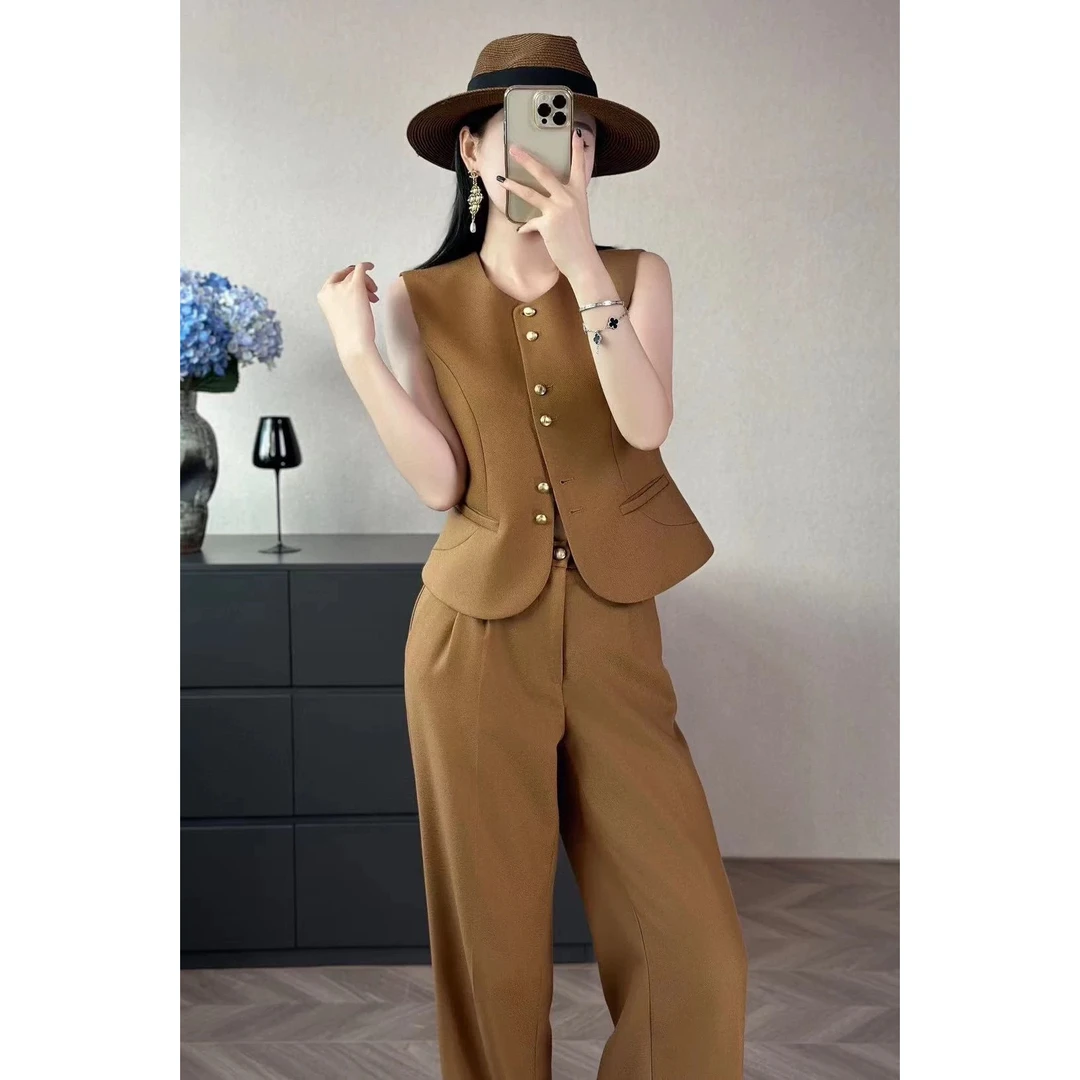 现货【RG1773】西装套装女2025气质轻奢韩版休闲阔腿裤两件套正装