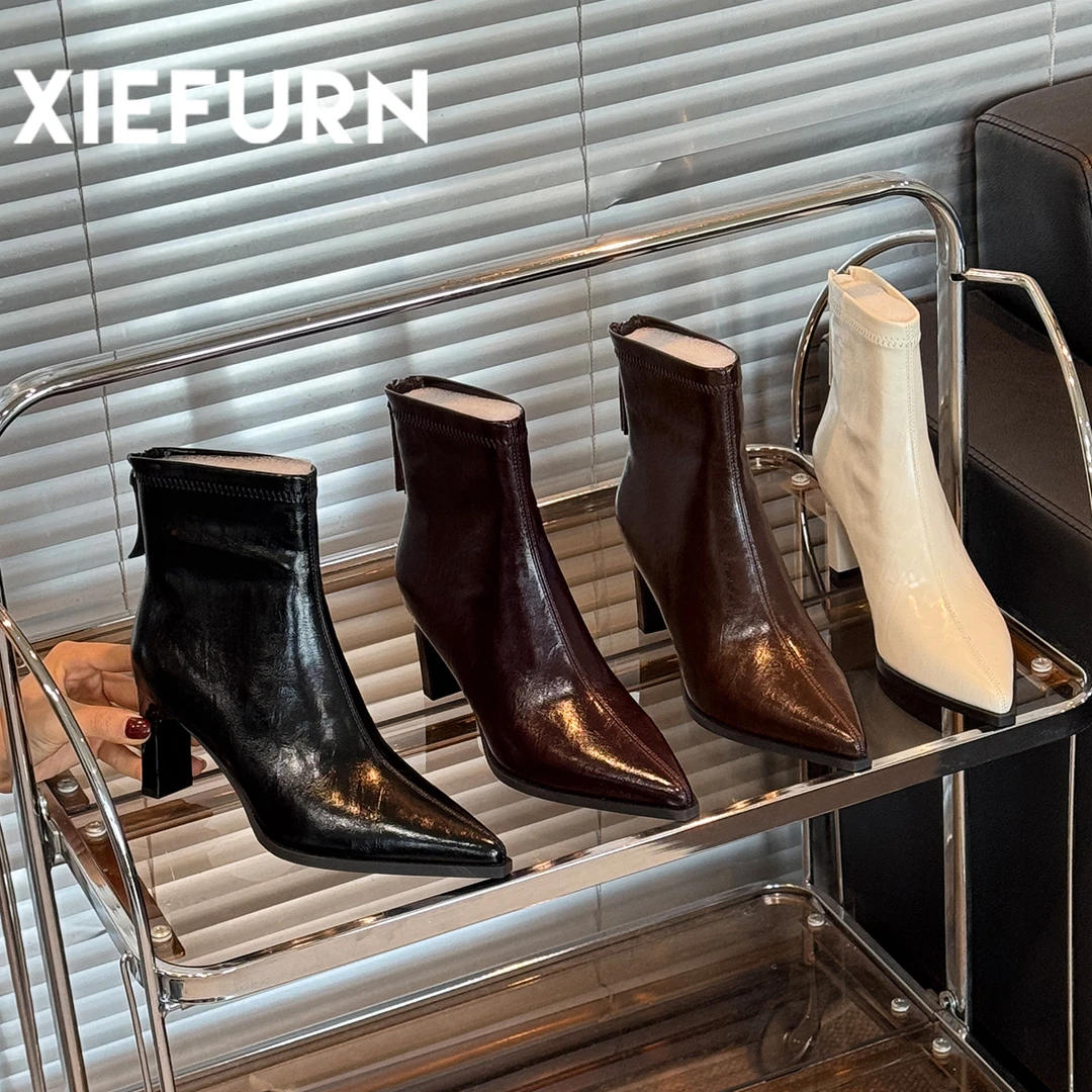 XIEFURN/鞋夫人秋冬短靴平口方跟女靴高跟短筒靴尖头时尚靴子女