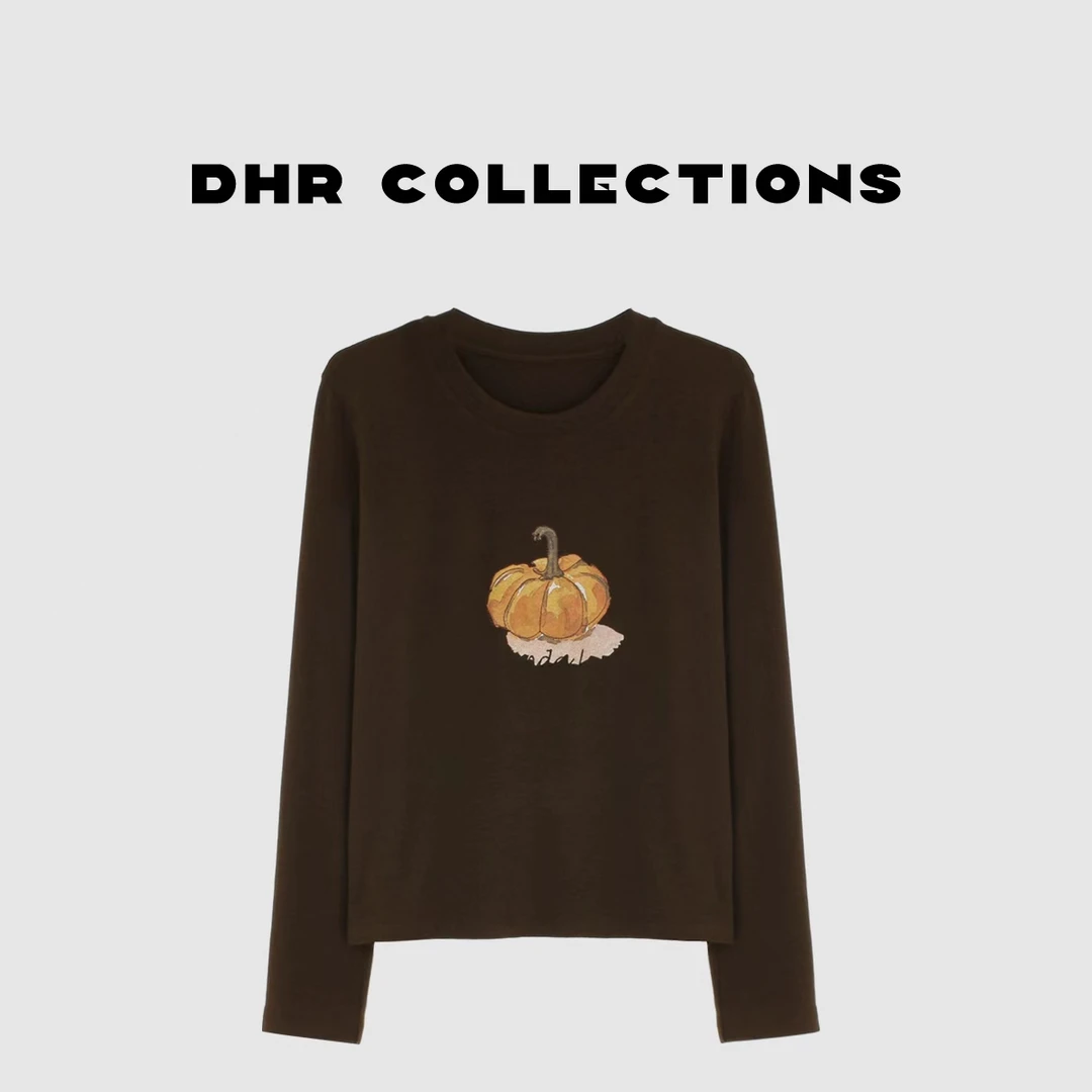 豆豆【南瓜T】数码直喷时尚长袖T恤休闲风秋季打底上衣女-DQ1759