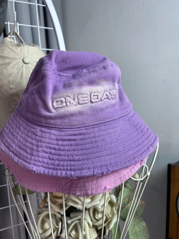 春夏设计渔夫帽糖果色遮阳帽大头深顶可调节破洞做旧色太阳帽