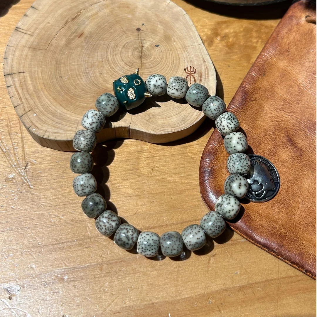 【木阳精工】星月菩提青花9*10 搭配天使阿呆 单圈手串