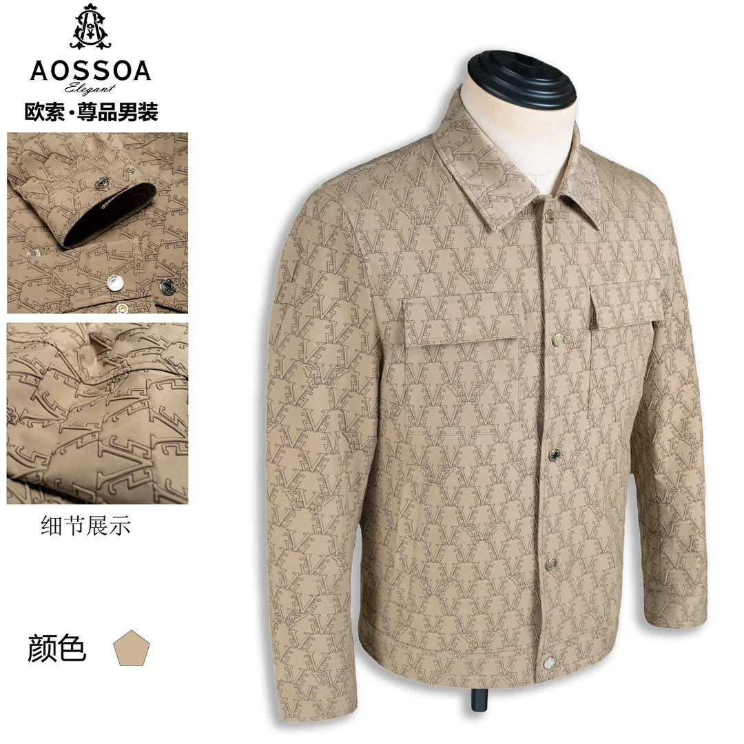 AOSSOA欧索·尊品春秋凹凸满印字母潮流翻领百搭夹克JKSV1X057