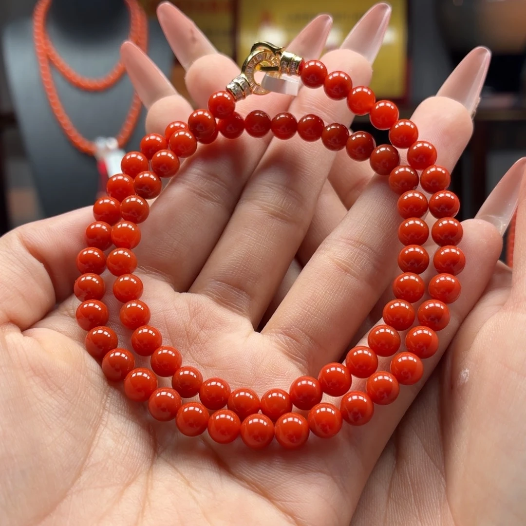 南红玛瑙未镶嵌多圈原矿保山南红大水沟柿子红锁骨链