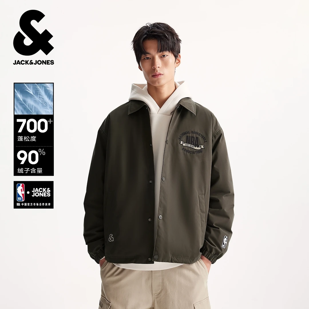 杰克琼斯NBA联名男装排骨羽绒服秋冬季新款印花翻领宽松保暖外套