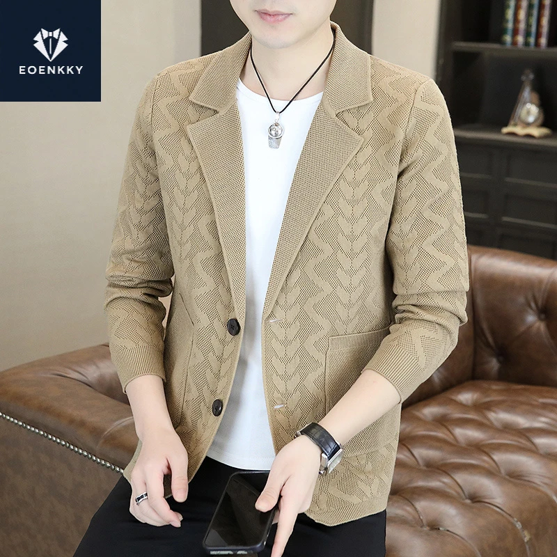 EOENKKY春秋季新款男士韩版修身商务休闲针织开衫毛衣青年外套