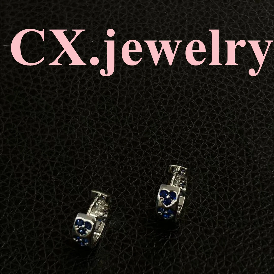 铜合金合成锆石耳饰 银色蓝锆耳扣 5017