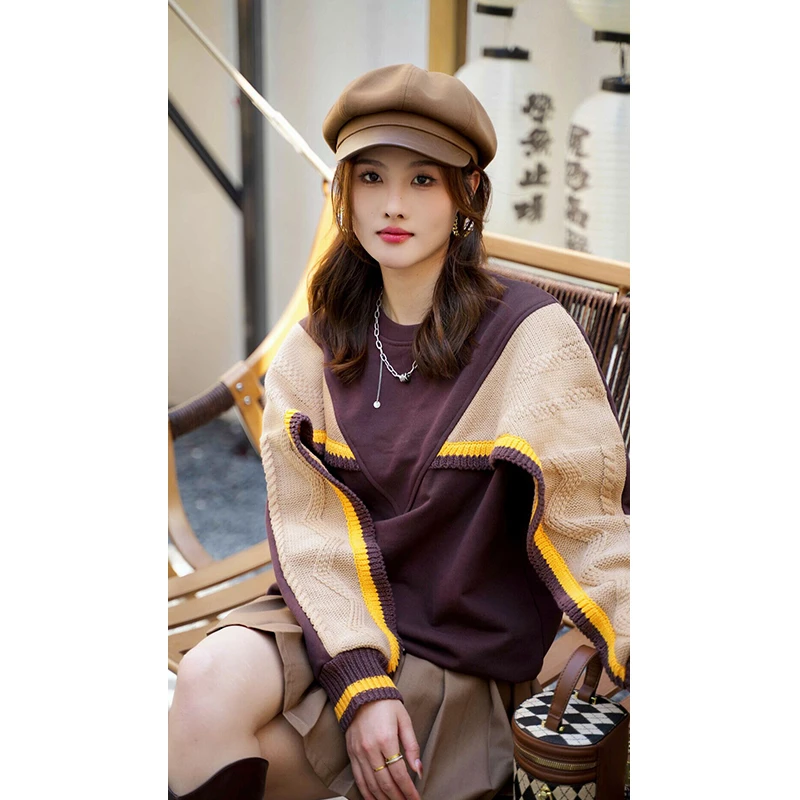 JY3WYD113344秋冬新款撞色拼接木耳边时尚百搭圆领卫衣女