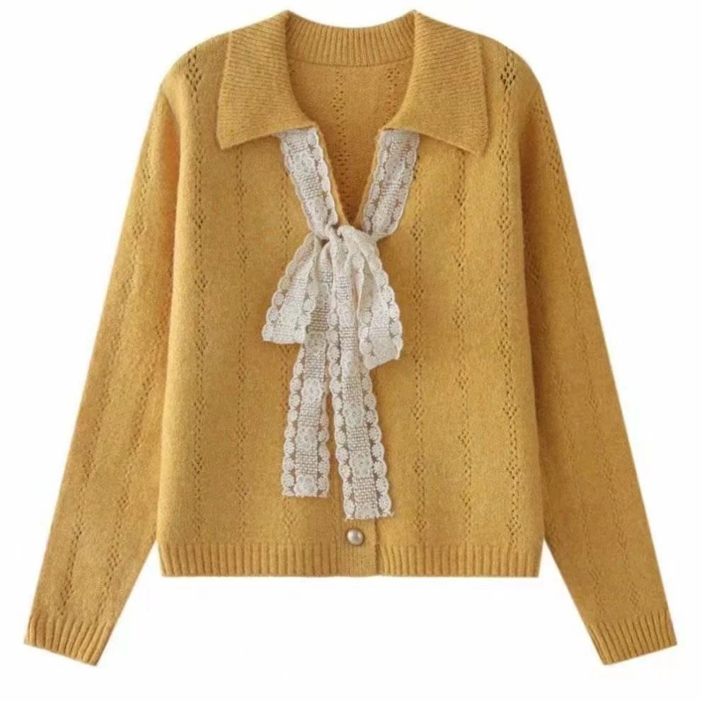 设计感气质系带蝴蝶结V领羊毛混纺毛衣开衫洋气减龄秋季针织衫女