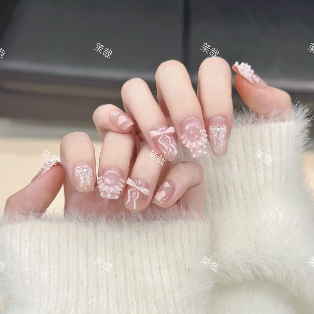 茉哉现货【桃夭】纯手工定制美甲拆卸穿戴甲A4172