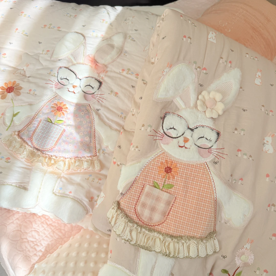 纱布豆豆被床品毯子豆豆绒（精致立体贴布绣款）可爱印花盖毯