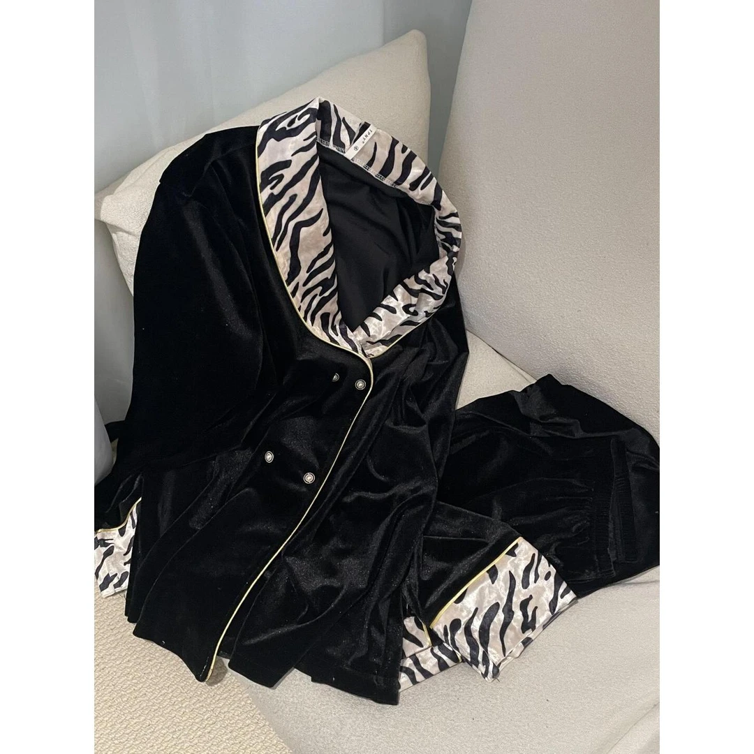 【高级感豹纹】轻奢金丝绒睡衣女秋冬新款加厚网红外穿家居服套装