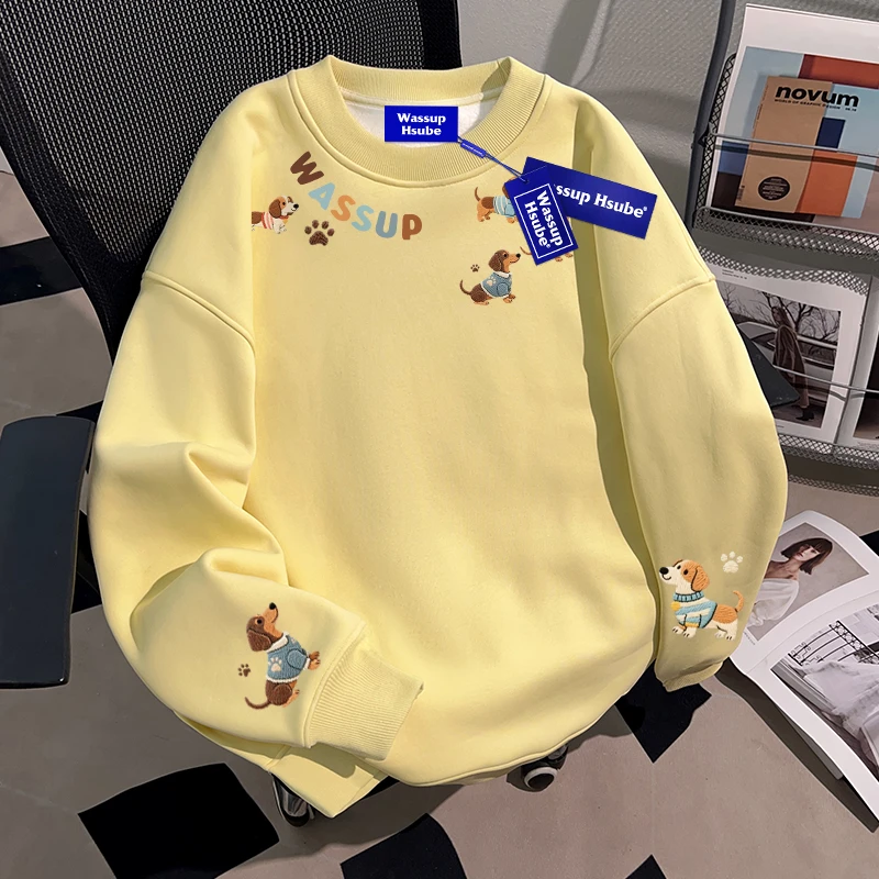 WASSUP HSUBE设计感趣味休闲圆领卫衣男士重磅潮流百搭ins上衣服