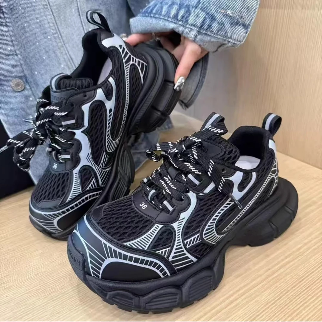 巴黎老爹鞋女2025春夏爆款网面防滑厚底小个子5cm休闲运动小白鞋