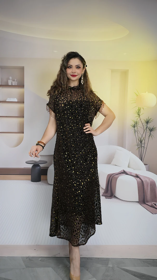 【丝绒网手工水晶连衣裙】优雅又个性显高显瘦不显肉简约宽松直筒