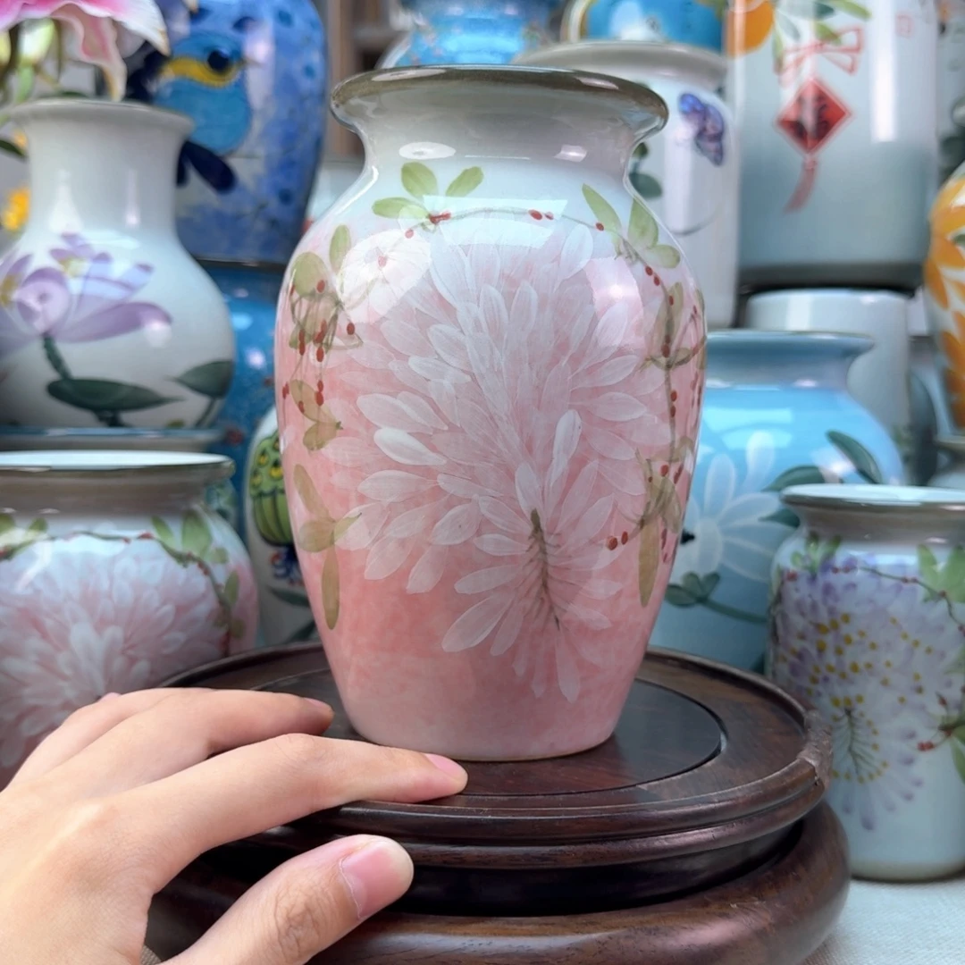 景德镇陶瓷手绘花瓶无孔