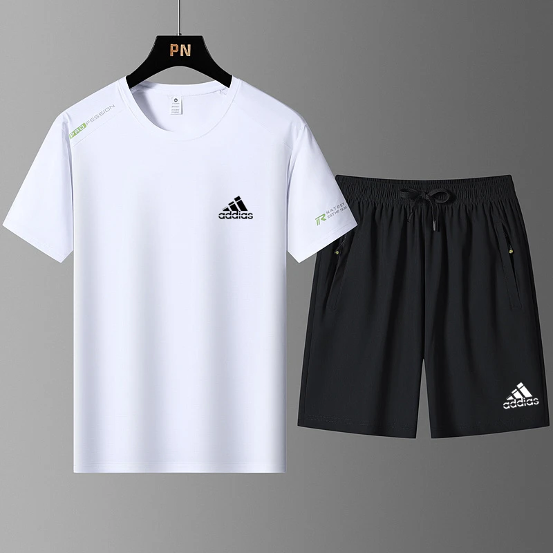 短袖时尚大码冰丝速干夏季男短裤球衣圆领薄款休闲运动套装