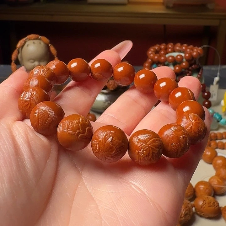 橄榄核手串/手链手工荷花鱼