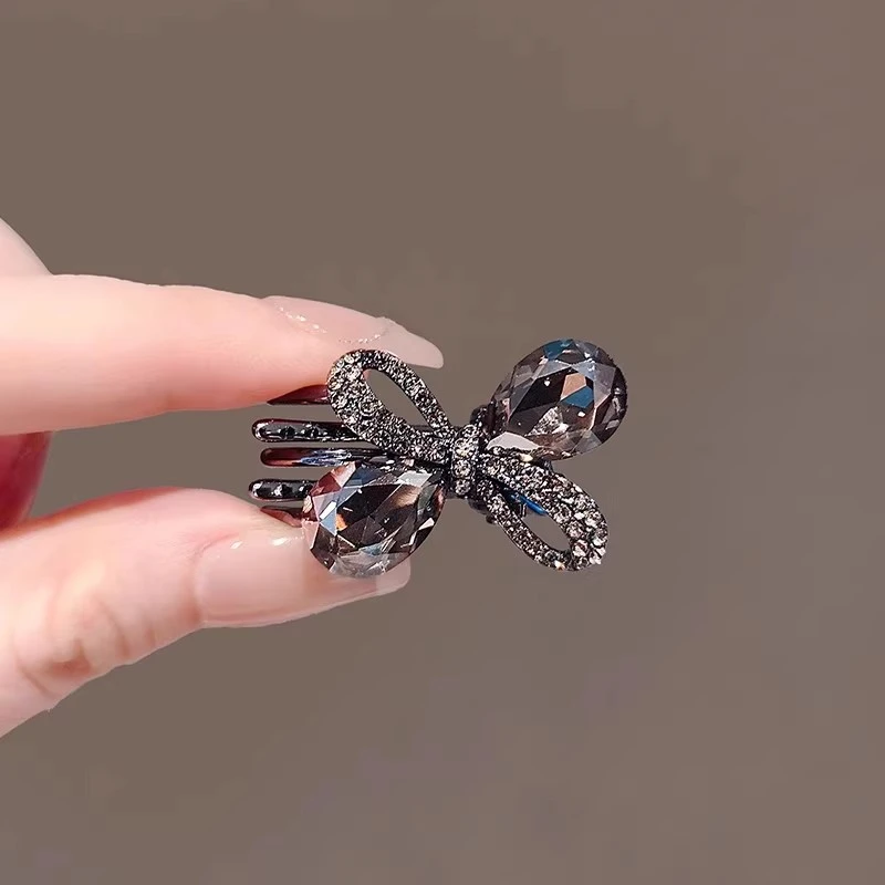 蝴蝶结额前碎发刘海鸭嘴夹发卡发夹甜美高级感靓丽水钻侧边夹镂空