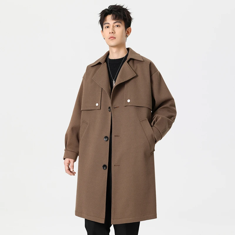男生高级感风衣秋冬款潮流宽松过膝夹克外套秋季新款大码呢子大衣