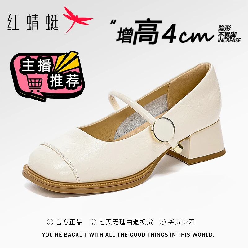 红蜻蜓官方正品粗跟高跟鞋女2025夏季新款法式气质配裙子玛丽珍鞋