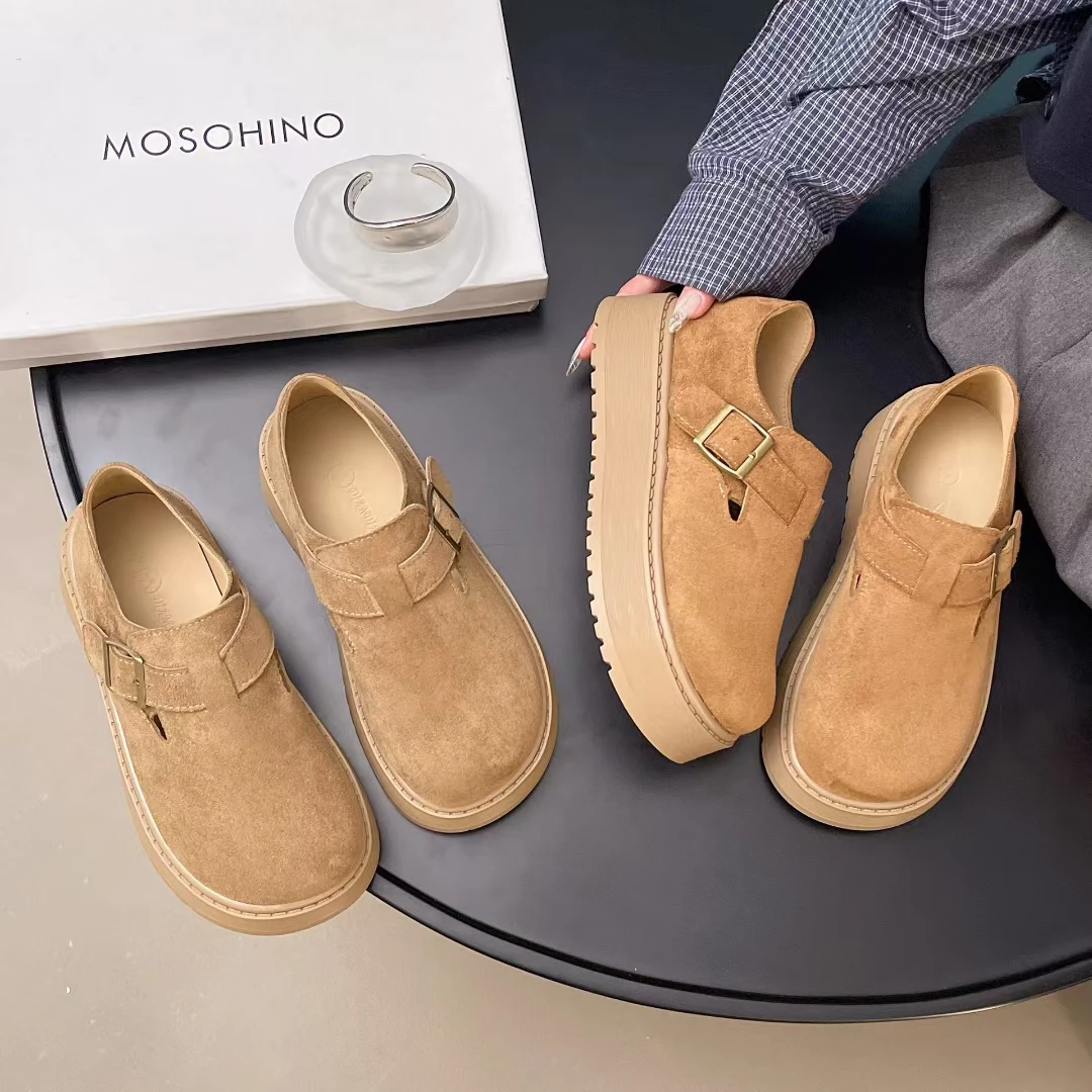 厚底勃肯鞋女全包一脚蹬增高夏秋季2025新款法式玛丽珍小皮鞋单鞋