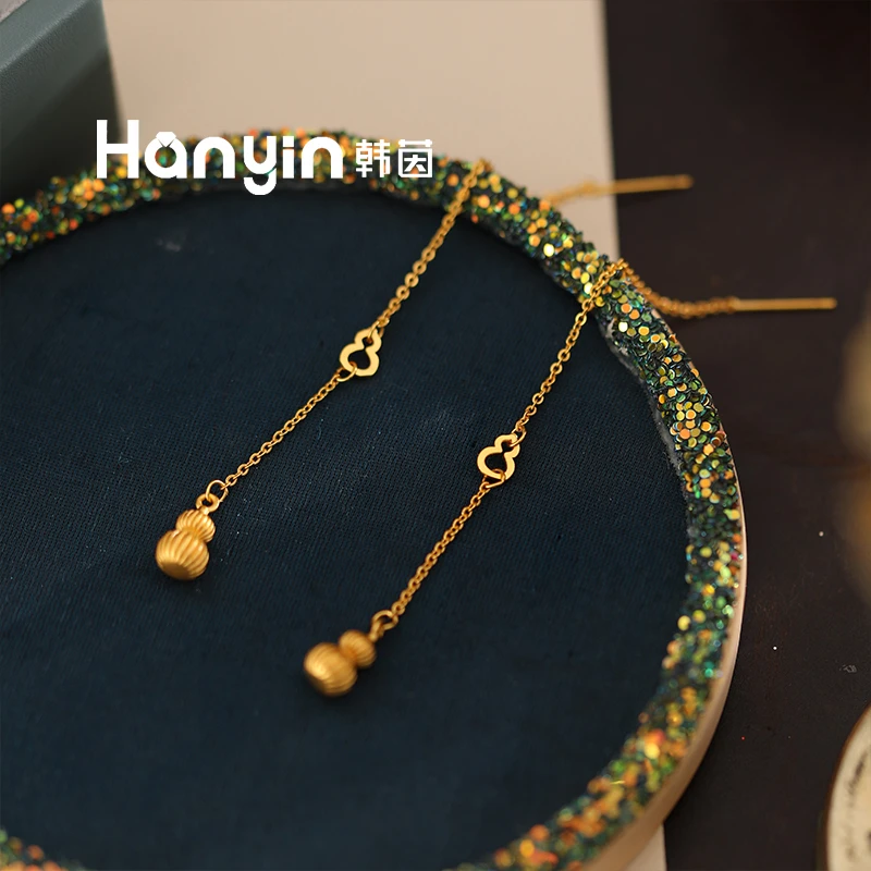 铜合金耳饰 925银针新中式国风流苏南瓜葫芦耳线小众设计感可两戴