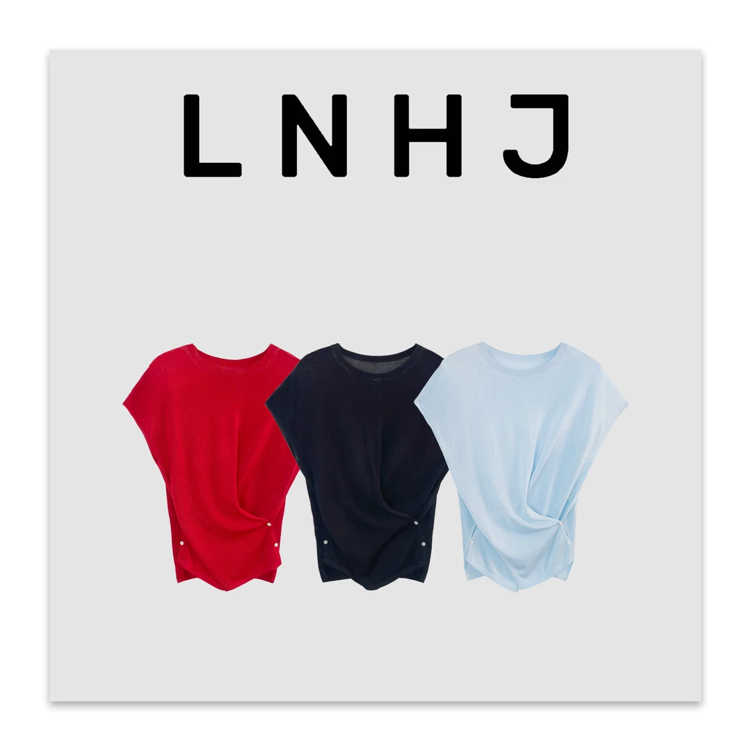LNHJ【仲夏物语】设计感带扣子收腰莱赛尔桑蚕丝T恤