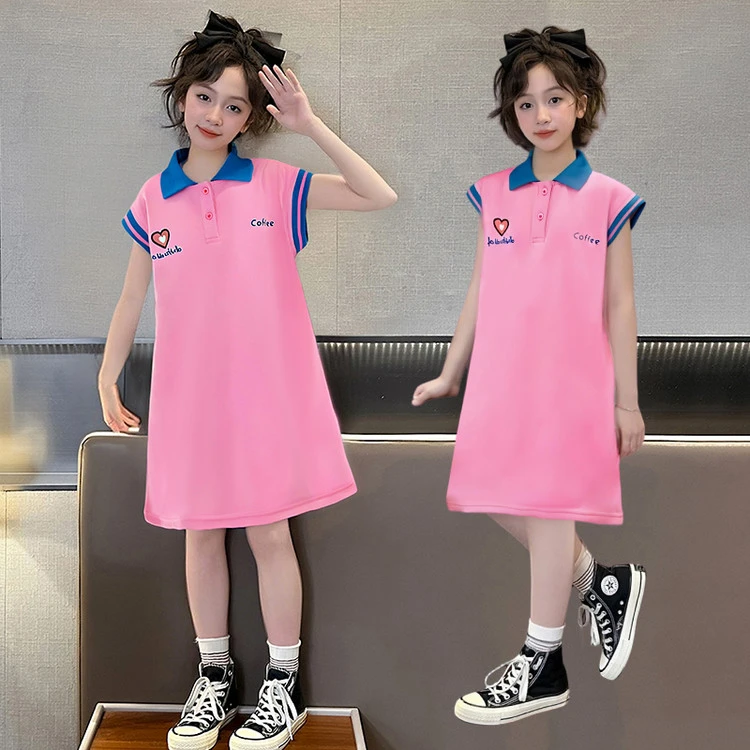 女童连衣裙夏2025新款夏季多巴胺穿搭女孩夏装中长款T恤POLO裙子