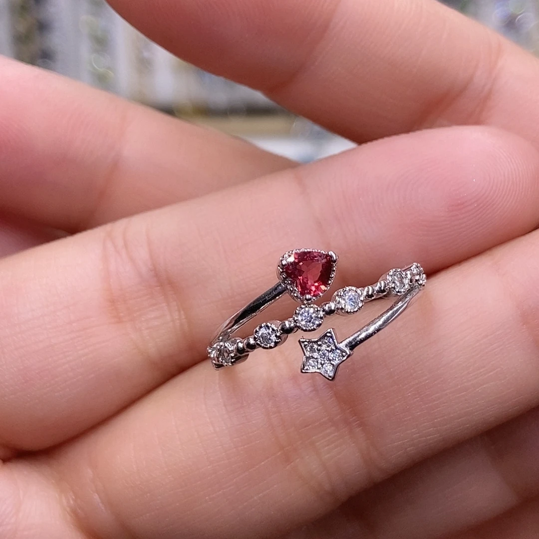 戒指石榴石银S925镶嵌