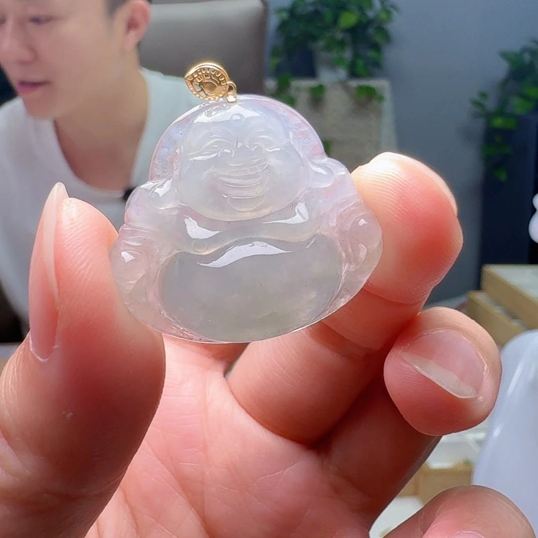 翡翠18K金镶嵌吊坠(不含链)天然