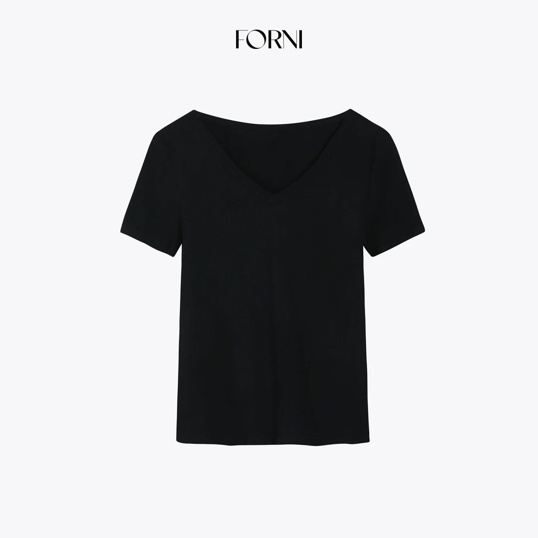 FORNI 长期主义 100全棉cleanfit极简老钱风纯色V领纯欲正肩t恤