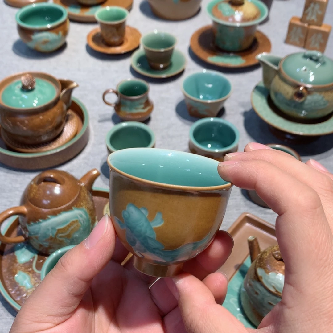 阎**迦龙泉青瓷茶具杯子