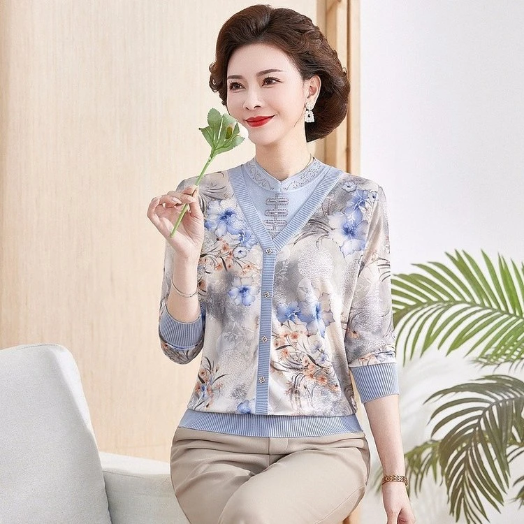 新中式妈妈装2025春秋新款针织衫洋气时尚休闲薄款中老年女装