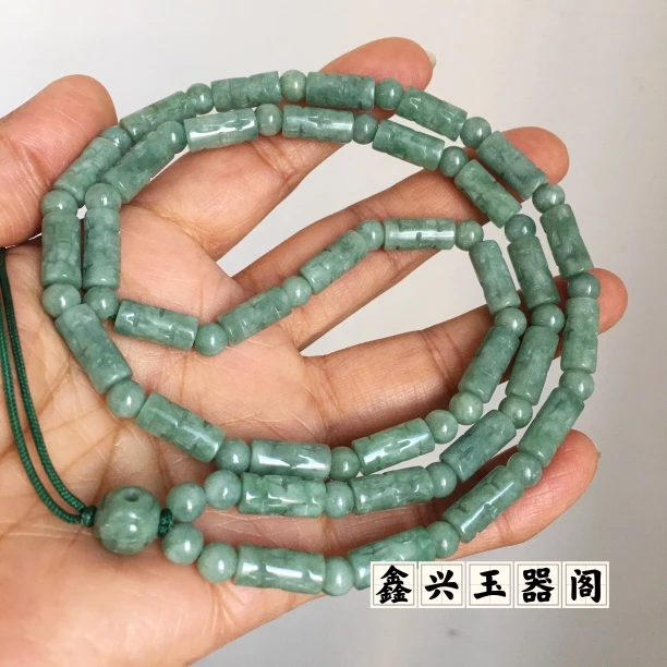天然A货翡翠竹节珠链浅绿色油青绿桶珠路路通男女款吊坠链绳满珠