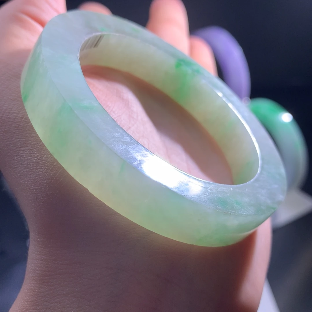 定制翡翠未镶嵌手镯金丝绿54-58