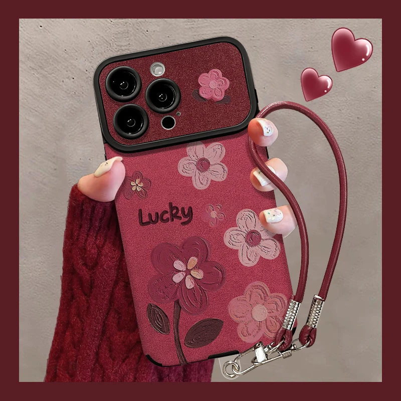 满屏油画花适用苹果17华为VIVO/OPPO小米iPhone16视窗贴皮手机壳