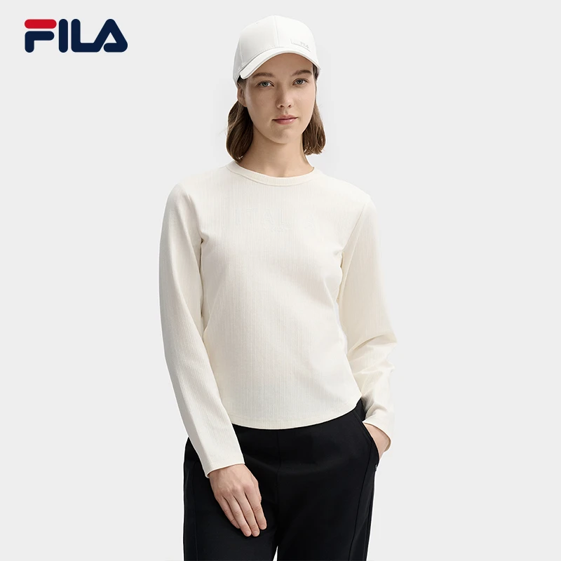 FILA斐乐新款女子时尚休闲长袖百搭简约显瘦春季T恤F11W513205F
