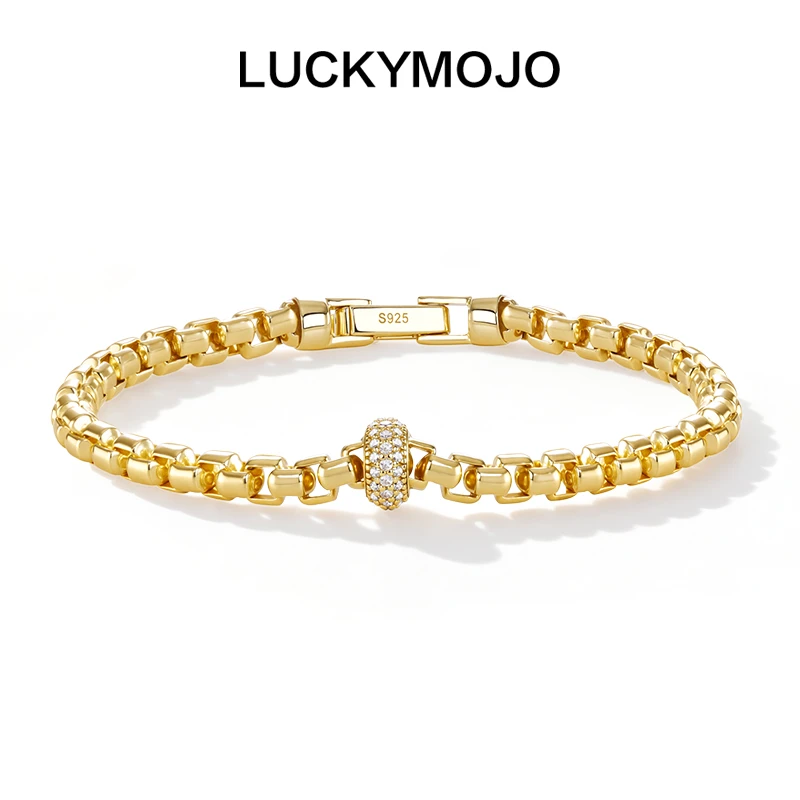 LUCKYMOJO 925银手链 轻奢暖系流光老钱风环环相扣银手链男生女款