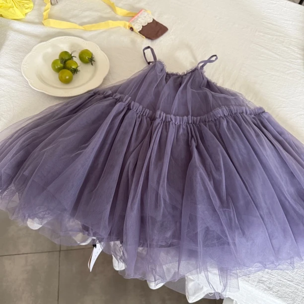 紫色女孩子吊带纱纱裙2387